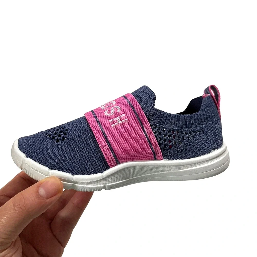 OshKosh Toddler Girls Slip on Knit Sneaker Size 9‎ Navy Blue-Pink Lightweight